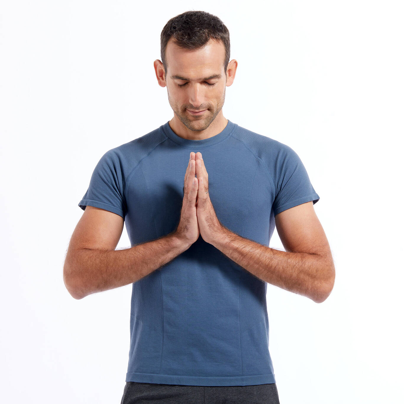 Men's Seamless Short-Sleeved Gentle Yoga T-Shirt - Blue/Grey