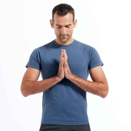 
      Pánske tričko bez švov na dynamickú jogu modro-sivé 
  