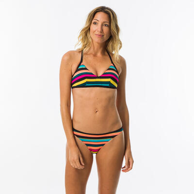 Top bikini Mujer deportivo escote V negro flores