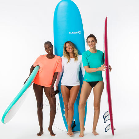 T-shirt de surf anti-UV surf manches courtes turquoise - Femmes
