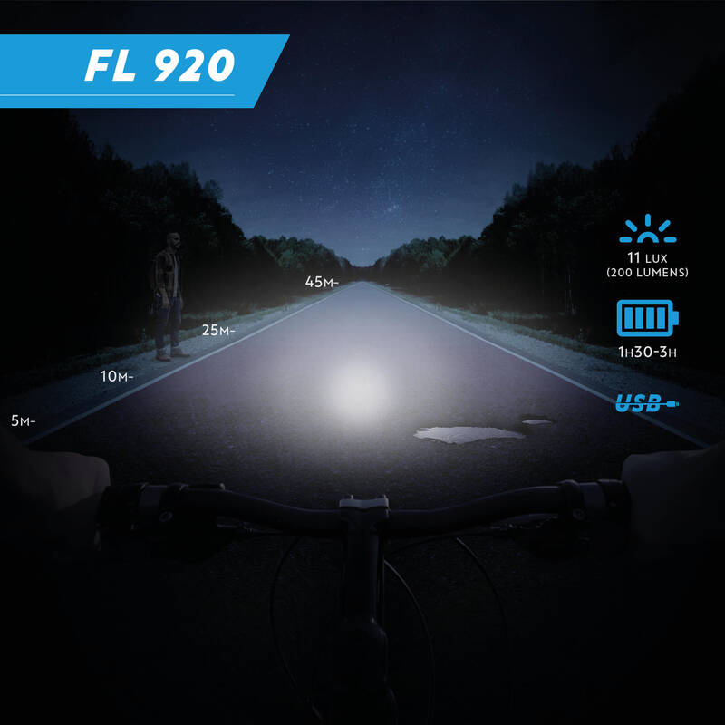 Luz delantera usb ciclismo 920 Elops - negro blanco - Decathlon