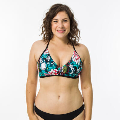 Top bikini Mujer deportivo escote V negro flores