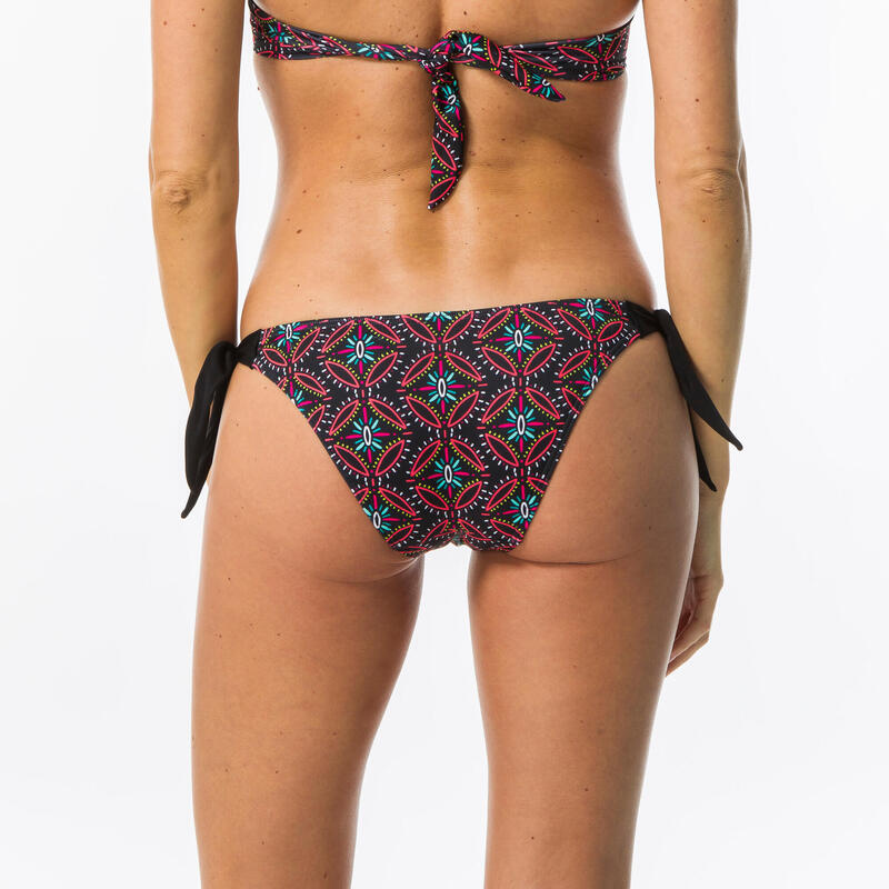 Bikini-Hose Damen hoher Beinausschnitt seitlich gebunden Sabi Sama schwarz/rosa