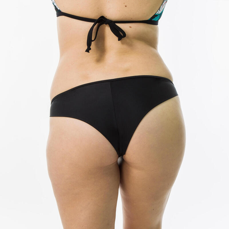 Bikini-Hose Damen Tanga Lulu hoher Beinausschnitt schwarz 