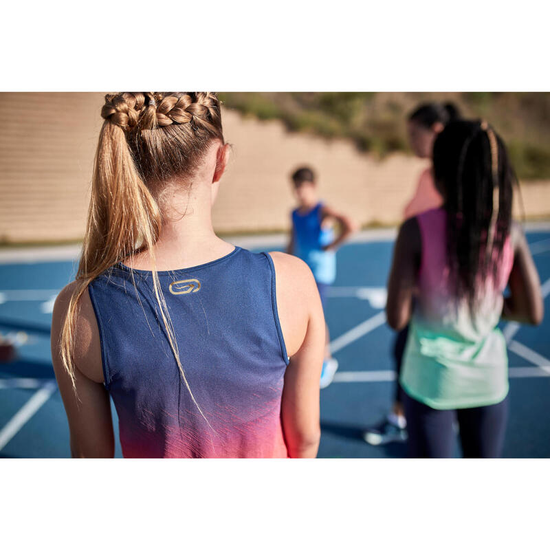 Laufshirt ärmellos leicht AT 500 Leichtathletik Mädchen blau/neonrosa 