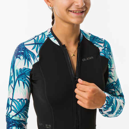 Girls’ Surfing Long-sleeve Neoprene shorty suit 900 1.5 mm - Black