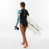 Neopren Langarm-Shorty Surfen 900 1,5 mm ohne Bein Mädchen schwarz/grün