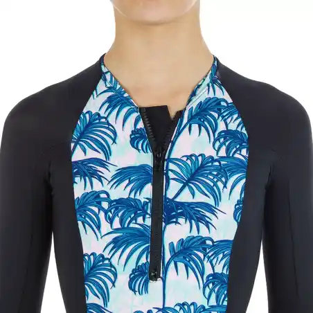 One-piece long-sleeve swimsuit - Black Turquoise