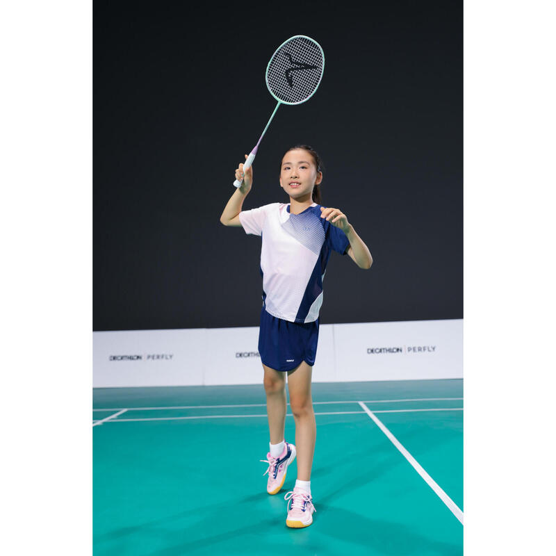 Tricou Badminton 560 Roz-Bleumarin Copii