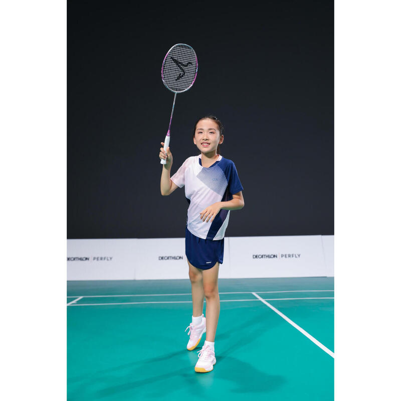 Tricou Badminton 560 Roz-Bleumarin Copii