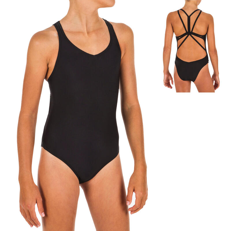 Maillot de bain fille de natation artistique (synchronisée) une pièce, noir.