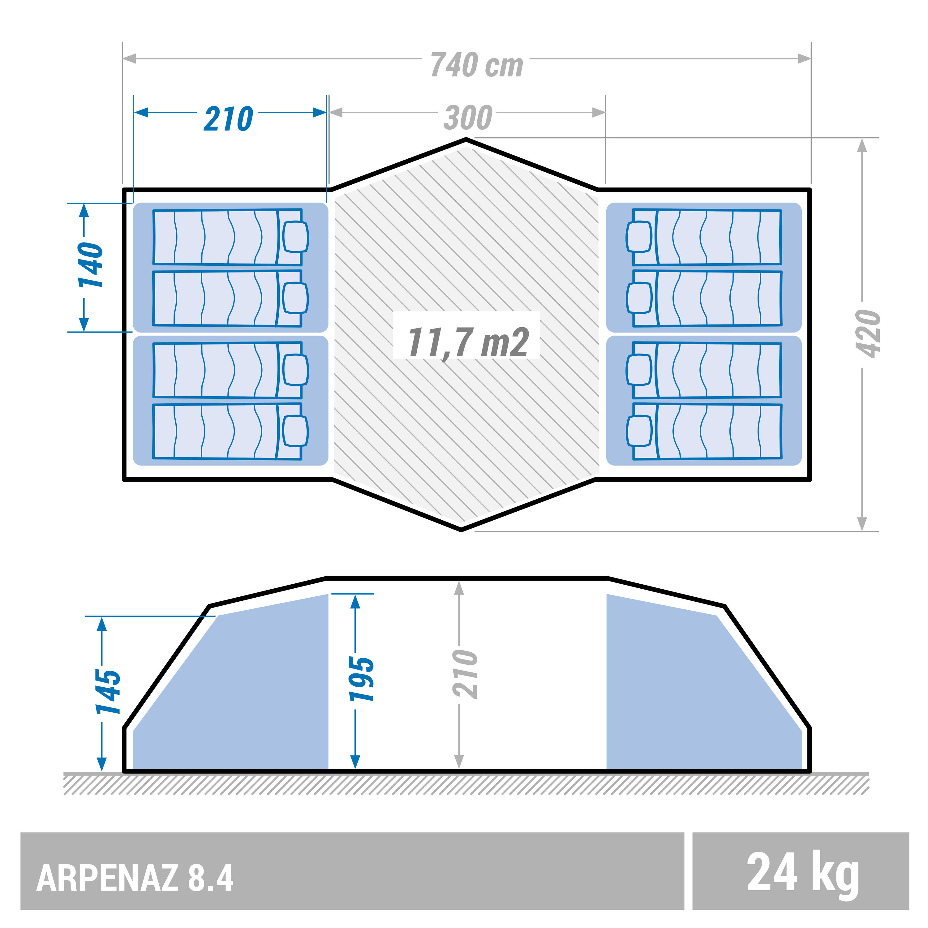 Camping tent with poles - Arpenaz 8.4 - 8 Person - 4 Bedrooms 19/24