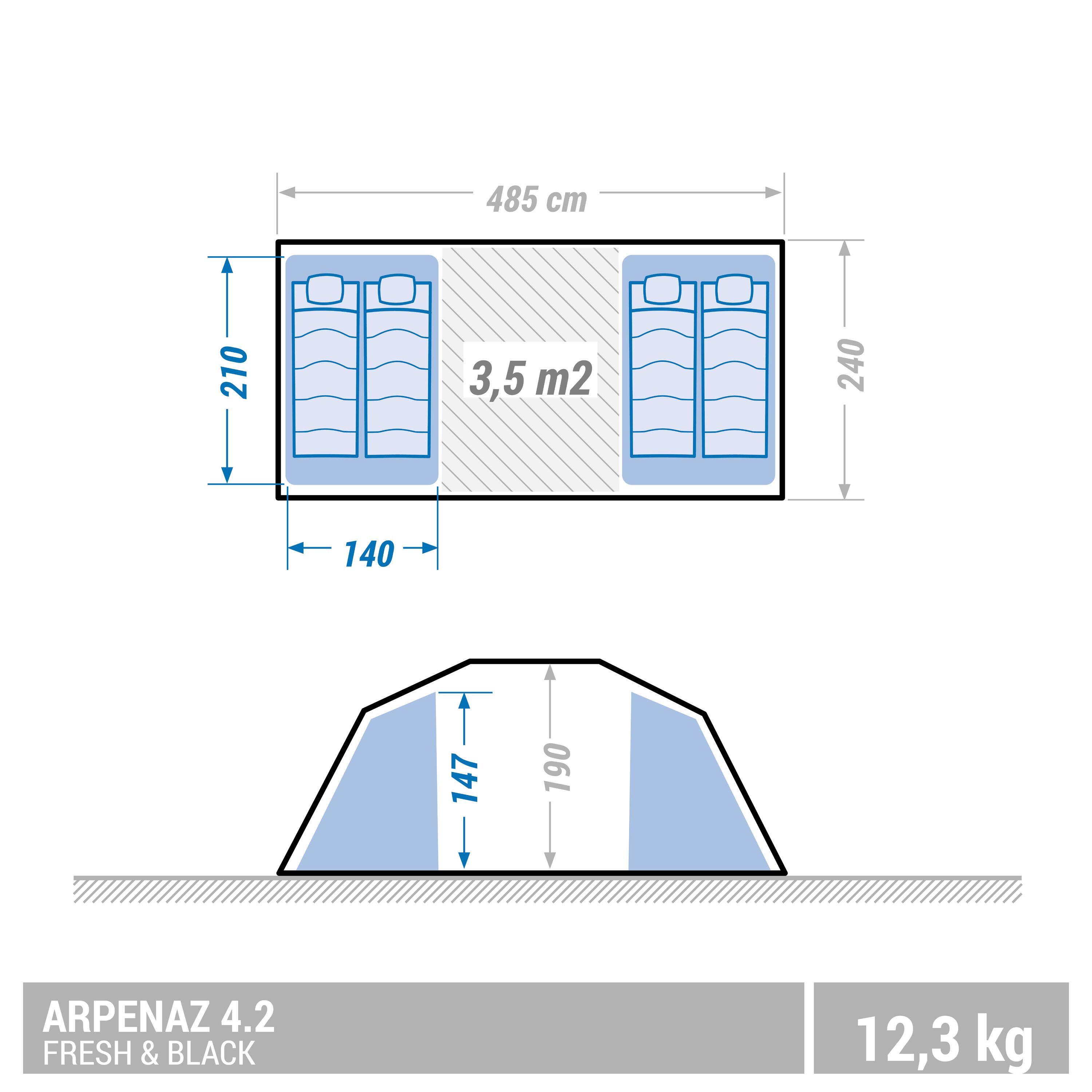 Camping tent with poles - US Arpenaz 4.2 F&B - 4 Person - 2 Bedrooms 2/16