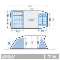 Camping tent with poles - Arpenaz 6.3 F&B - 6 Person - 3 Bedrooms