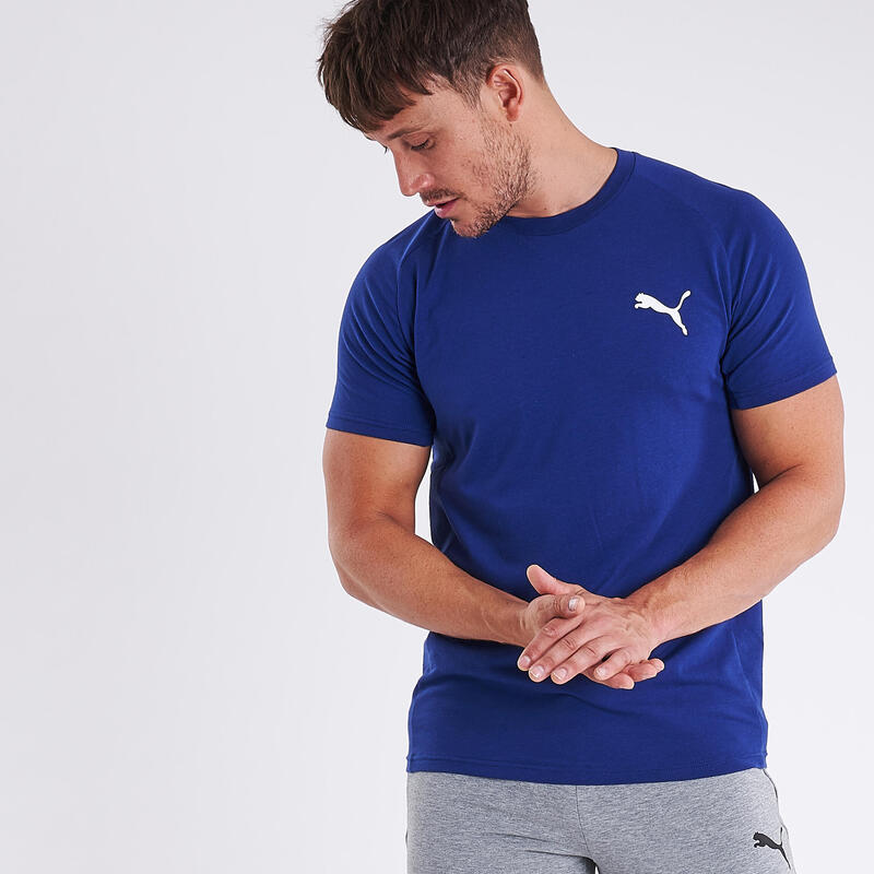T-shirt fitness Puma manches courtes slim coton col rond homme bleu