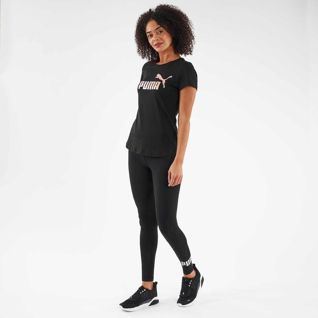 Cotton Fitness Leggings with Silver Logo - Black