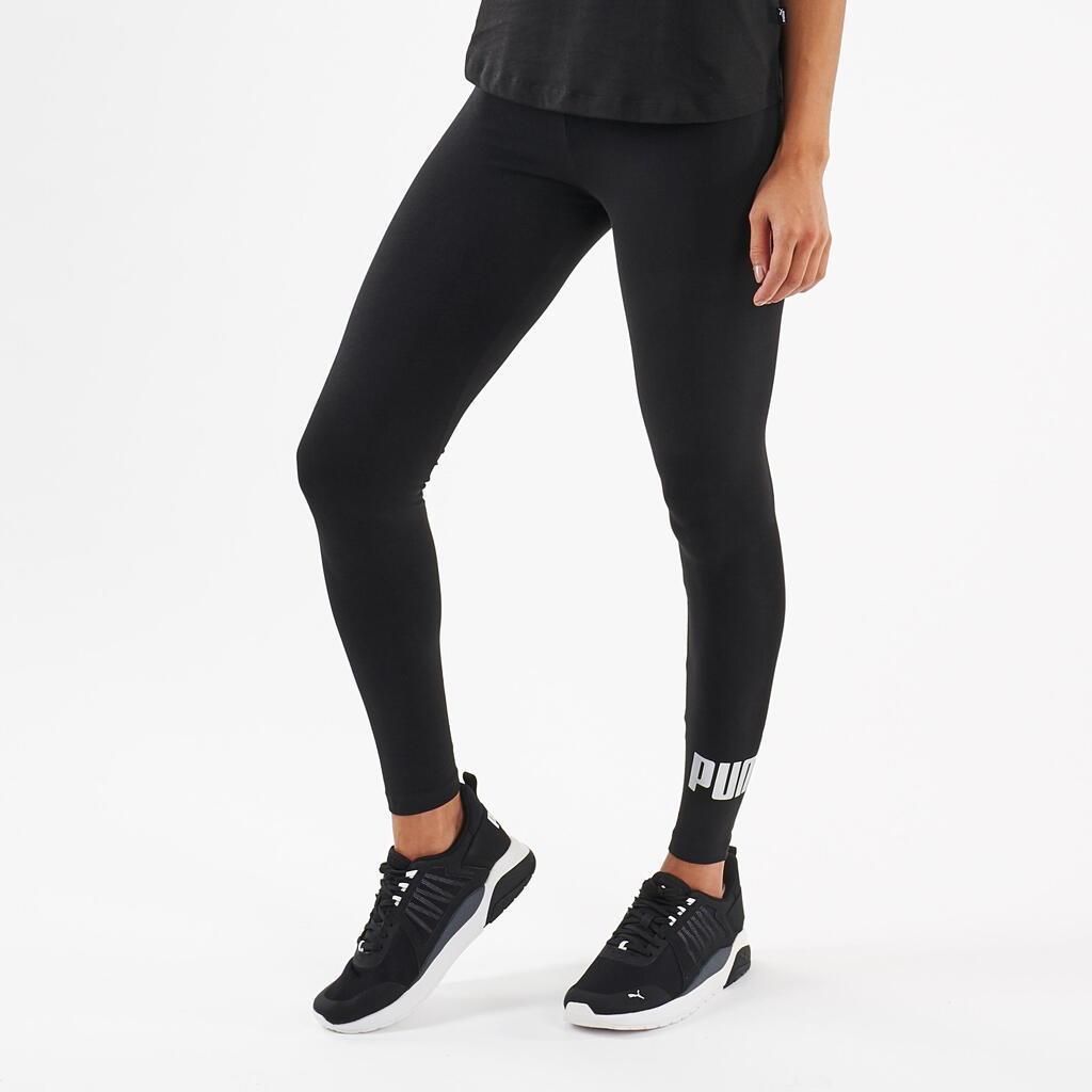 Cotton Fitness Leggings with Silver Logo - Black