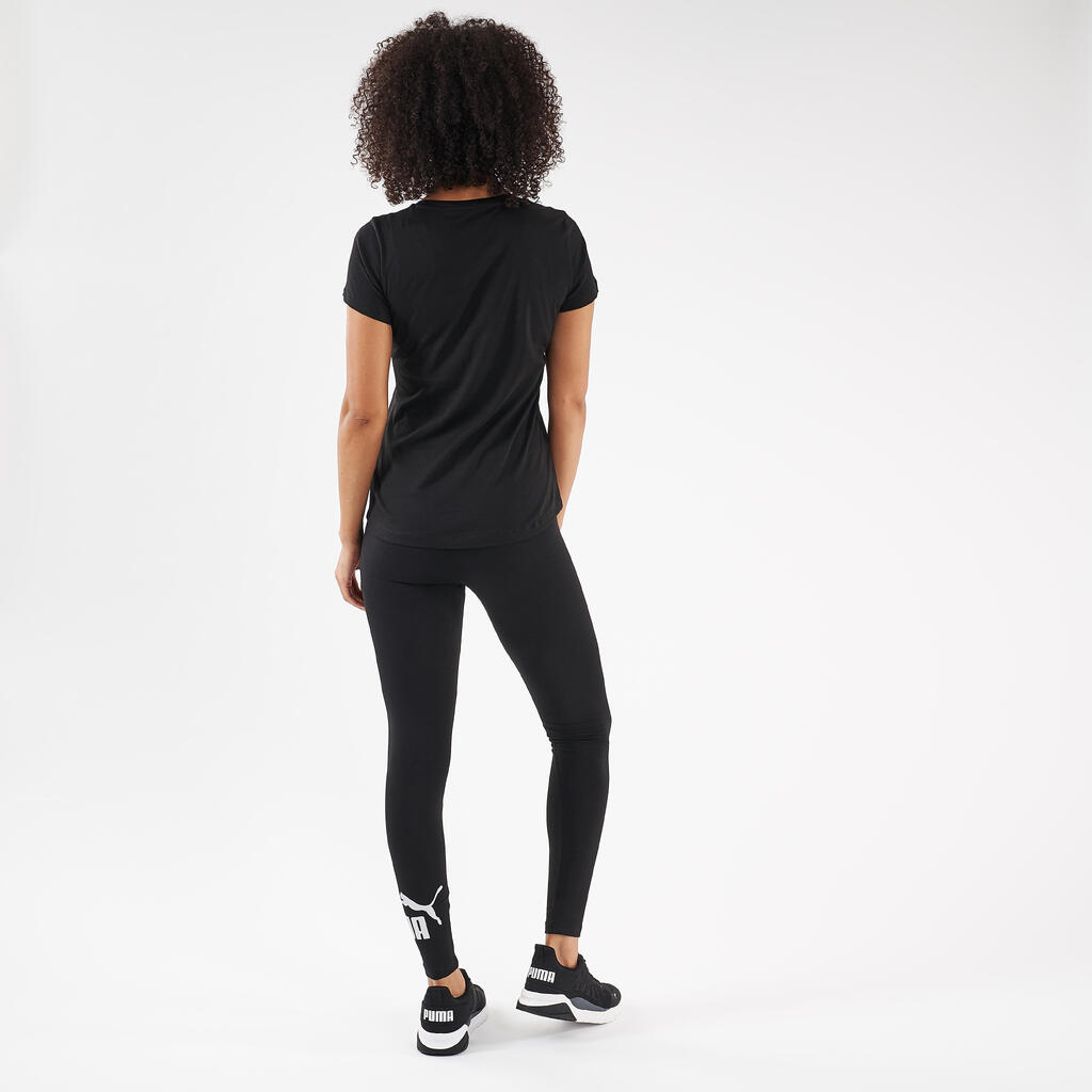 Cotton Fitness Leggings with Silver Logo - Black