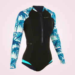 Girls’ Surfing Long-sleeve Neoprene shorty suit 900 1.5 mm - Black