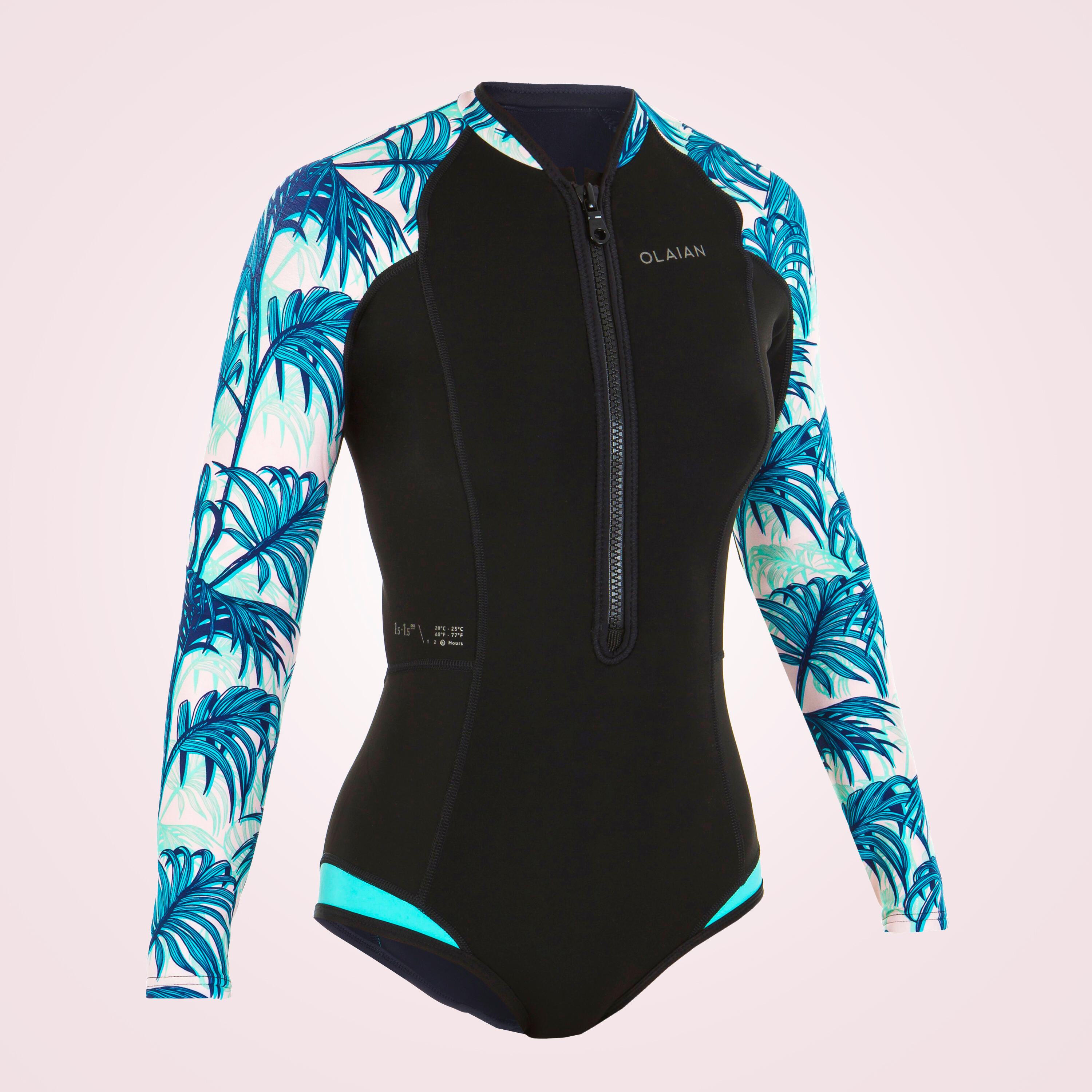 Girls’ Surfing Long-sleeve Neoprene shorty suit 900 1.5 mm - Black 2/8