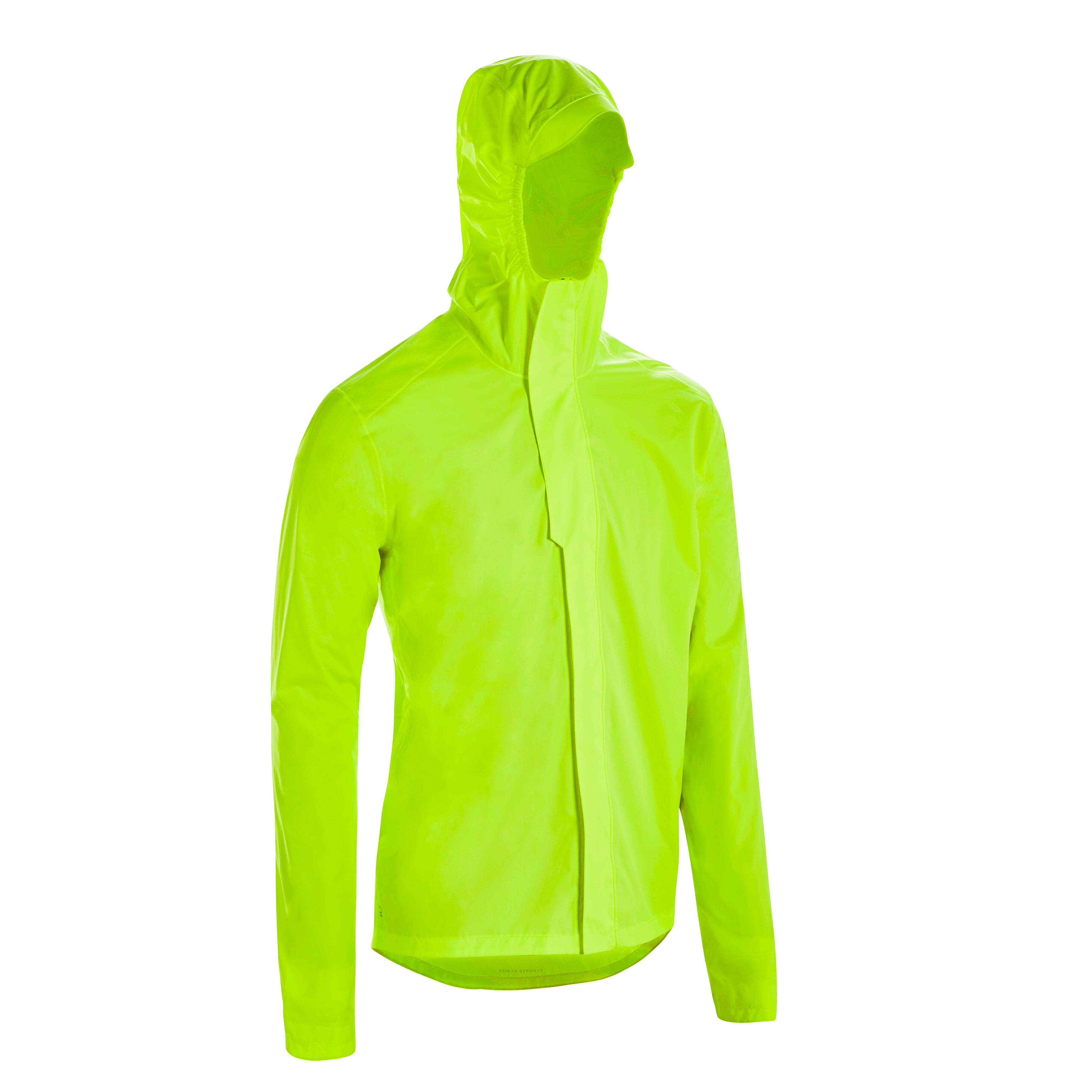 100 Men s Waterproof Urban Cycling Jacket Neon Yellow