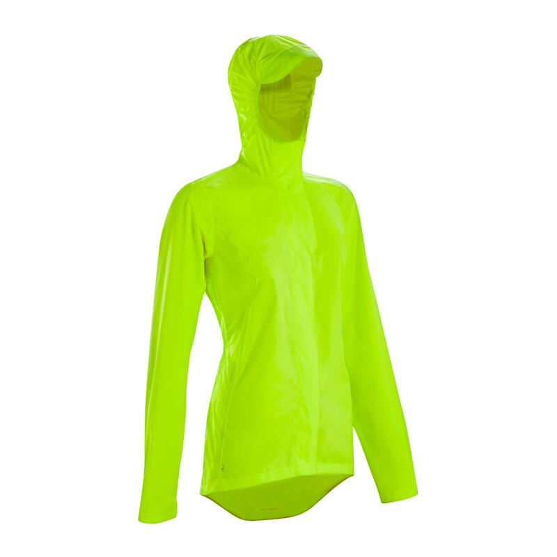 Jachetă ploaie ciclism în oraș 120 Galben Fluo Certificată EPI Damă 