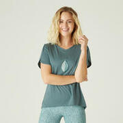 Women Cotton Blend Gym T-shirt Regular fit Bell sleeve 515 - Turquoise Print