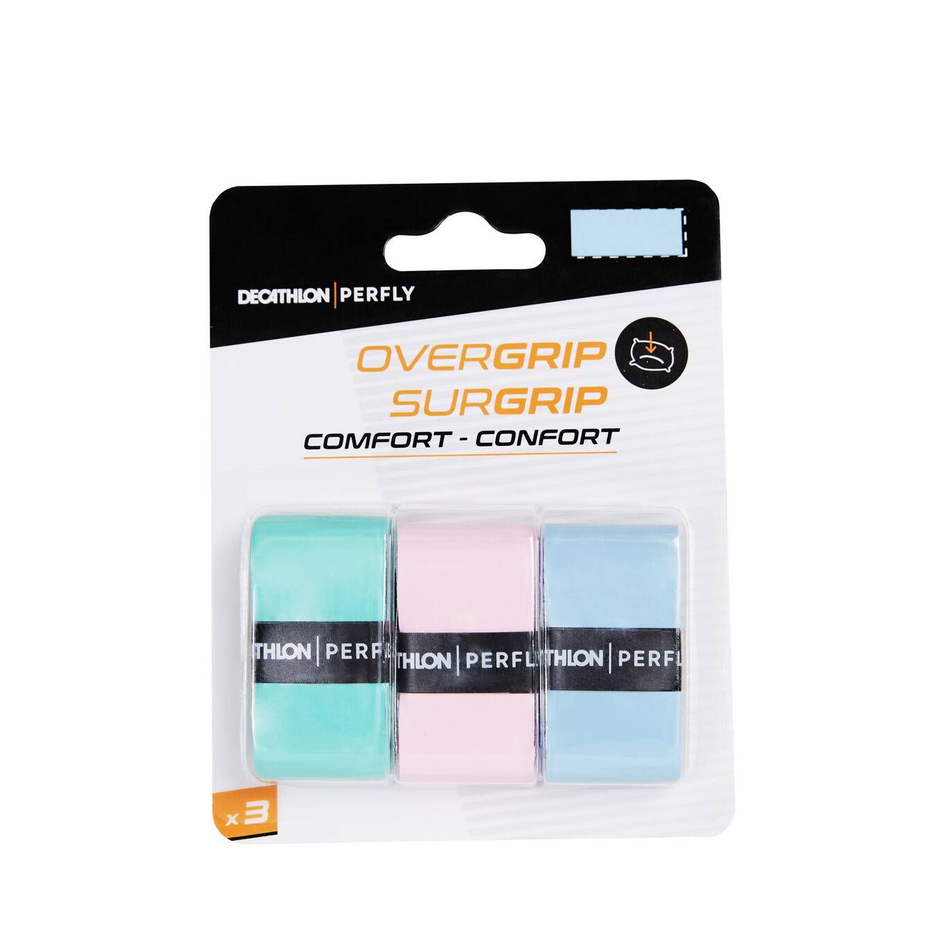 BADMINTON COMFORT OVERGRIP X 3 MINT PINK SKY BLUE