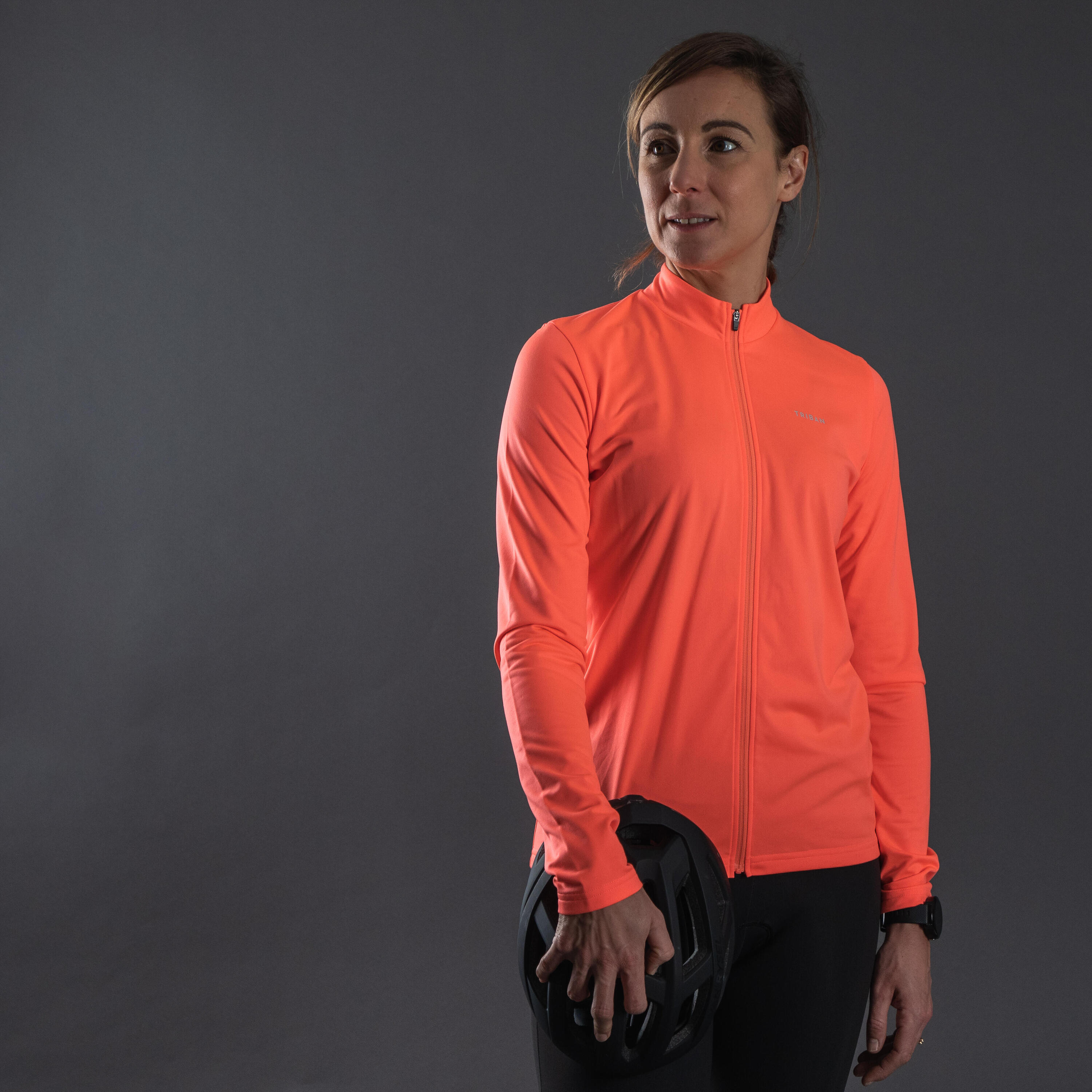 Maglia maniche lunghe ciclismo donna 100 corallo 8/19