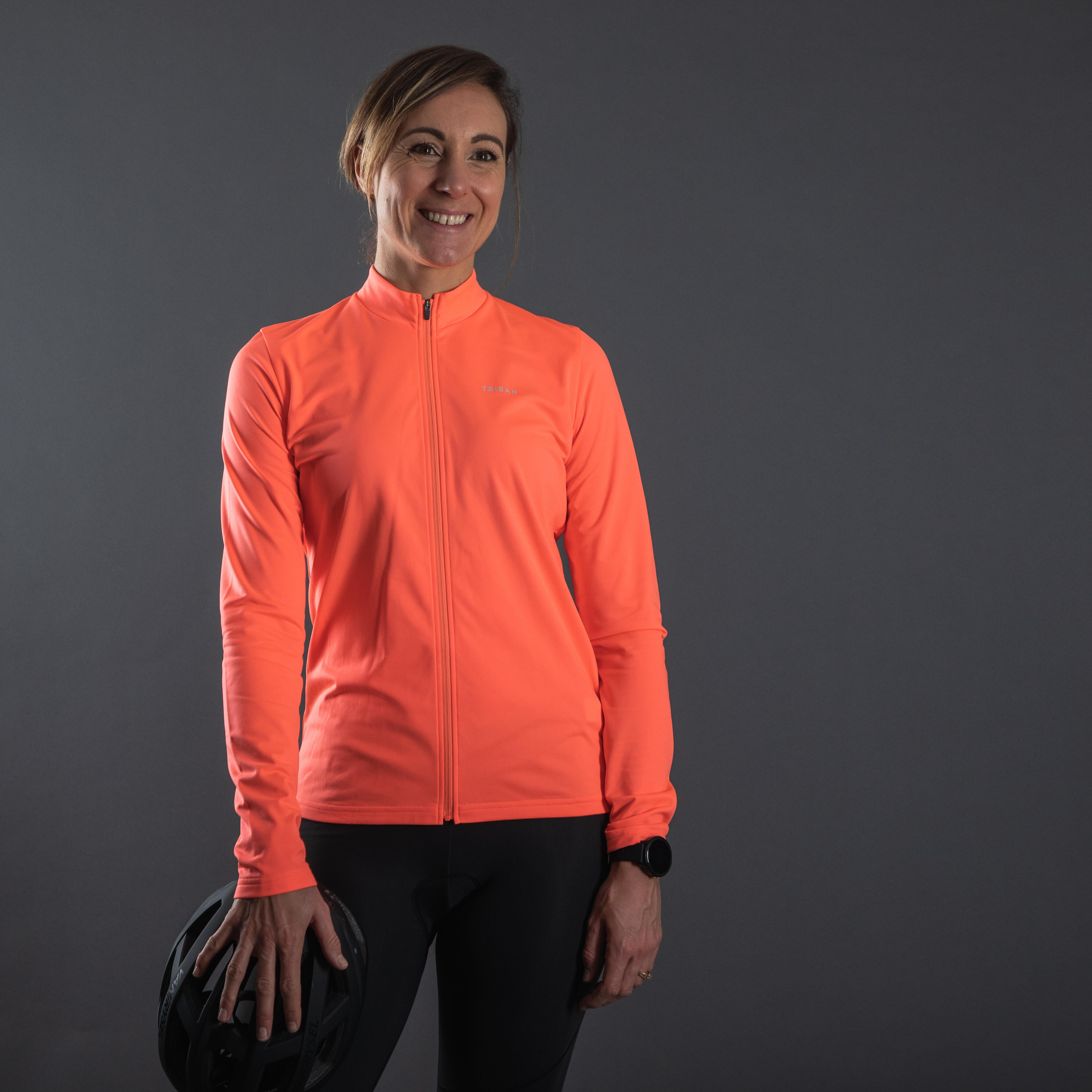 Women Cycling Long Sleeved Jersey Breathable 100 - Coral