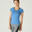T-shirt fitness manches courtes slim coton extensible col en V femme bleu clair