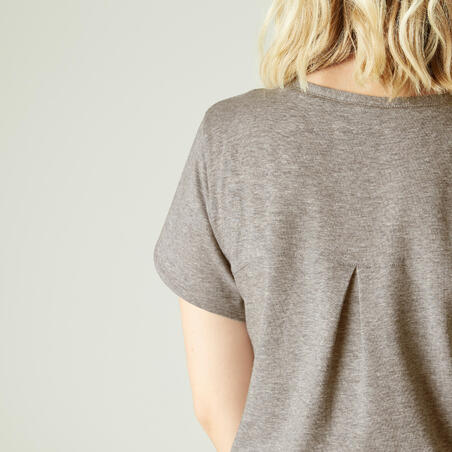 חולצת טי נמתחת  מכותנה לאימון כושר - הדפס אפור