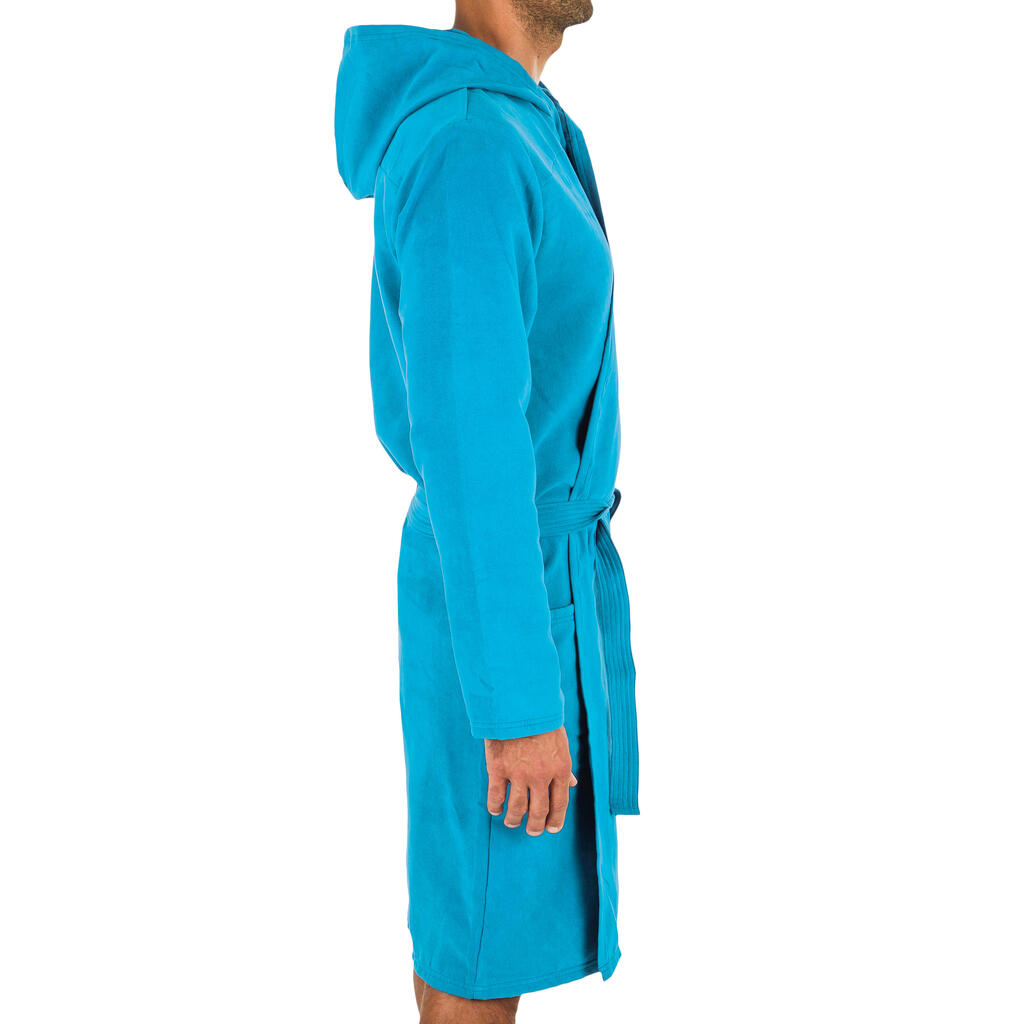 Men's compact microfibre pool bathrobe with hood dark blue