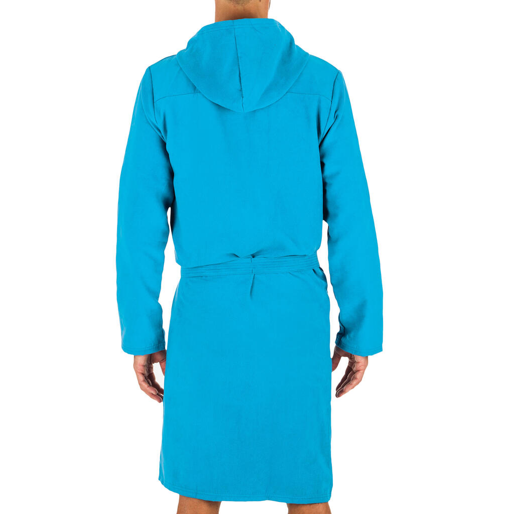 Men's compact microfibre pool bathrobe with hood dark blue