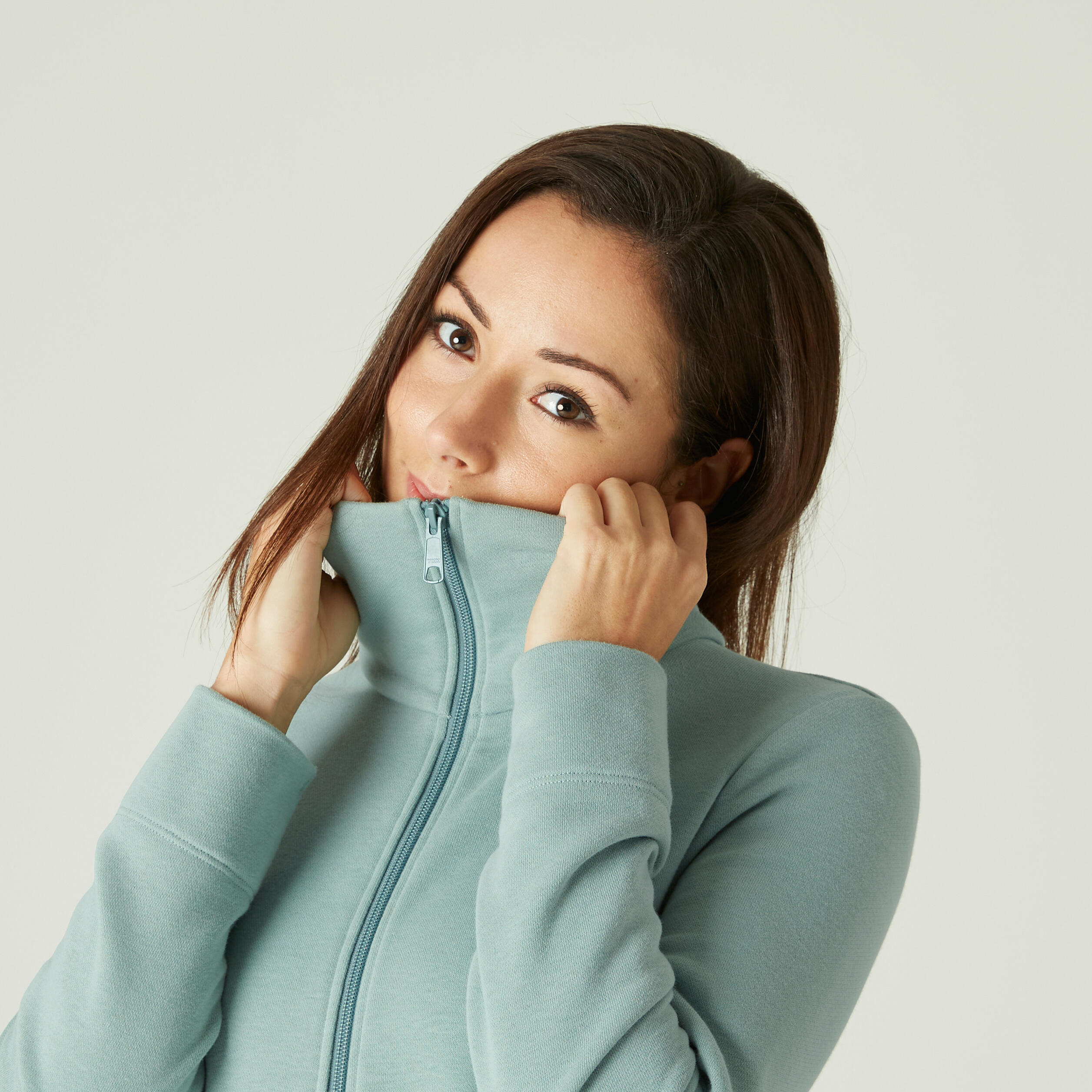 High Neck Zip Fitness Sweatshirt - Khaki 5/9
