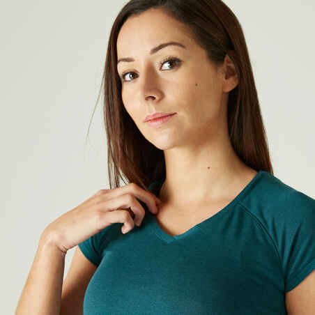 Women's Fitness V-Neck T-Shirt 500 - Turquoise