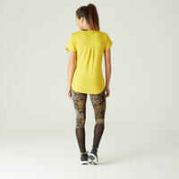 Stretchy High-Waisted Cotton Fitness Leggings with Mesh - Yellow Print