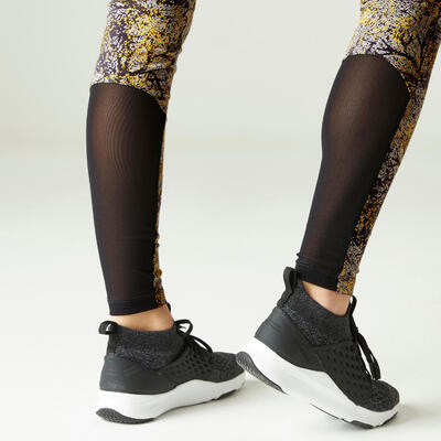 Legging Coton Extensible Fitness Taille Haute avec Mesh Jaune avec Imprimé