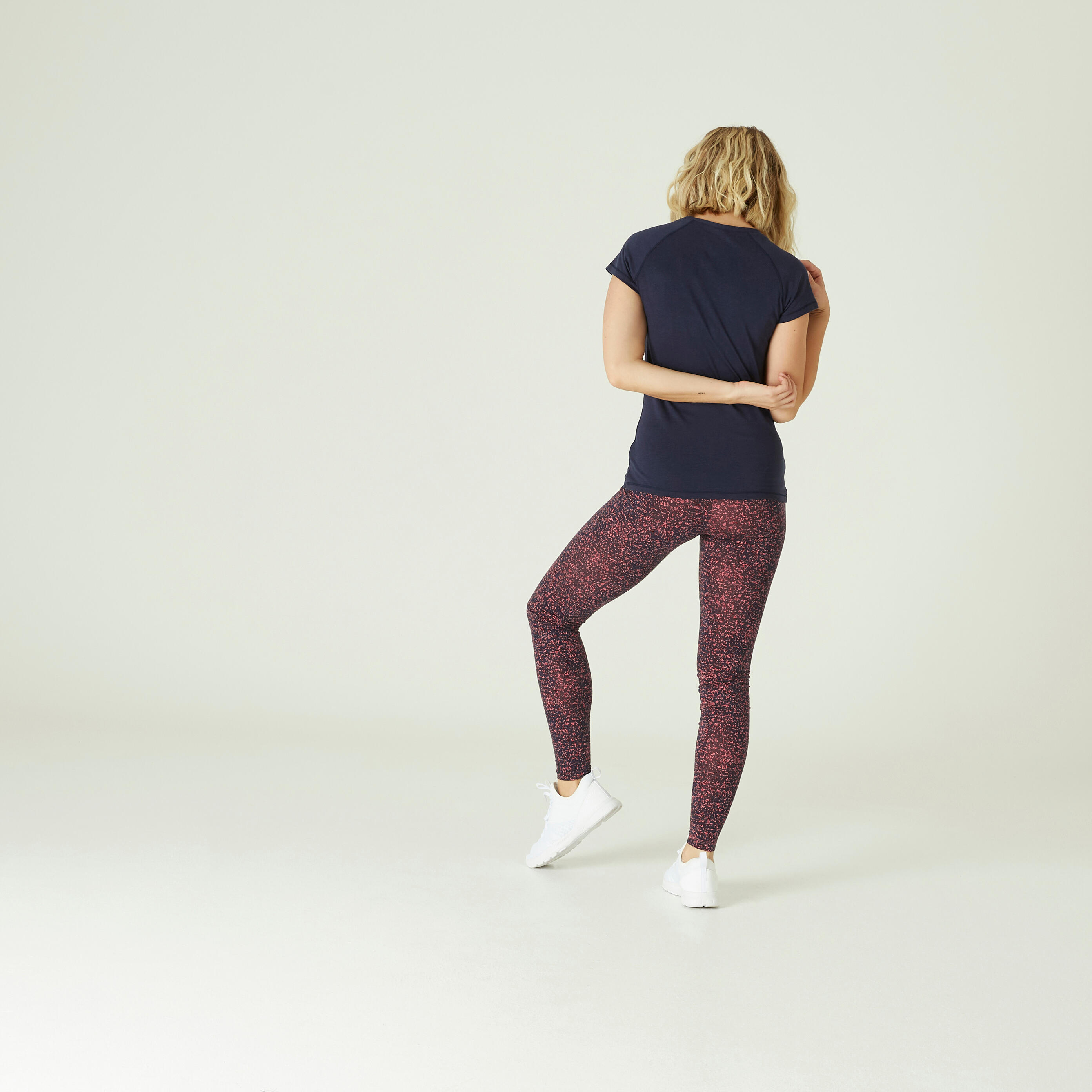 Women's stretch cotton sports leggings, orange and blue print 2/6