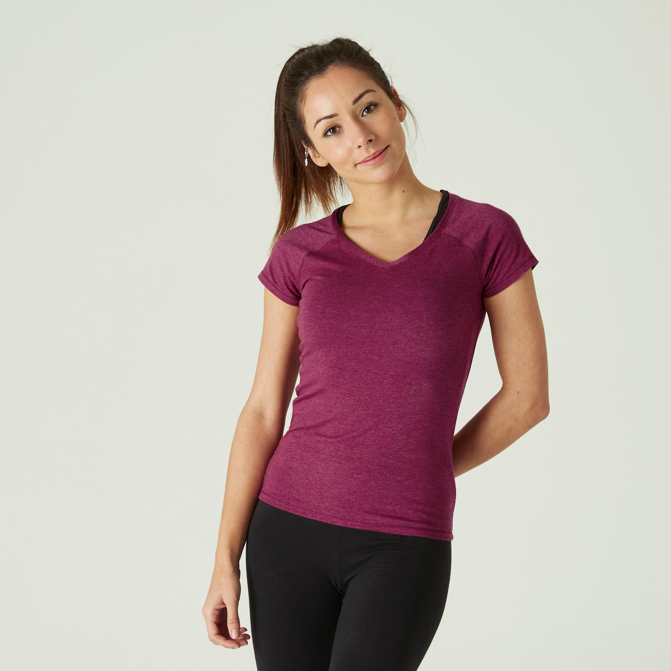 Áo thun tập fitness dáng ôm 500 cho nữ – Tím – >>> top1shop >>> decathlon.vn