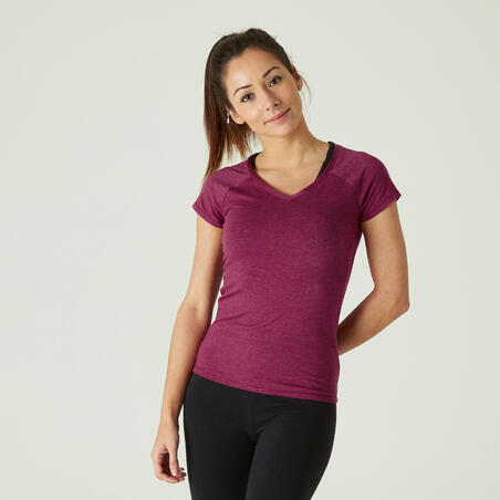 T-shirt Col V fitness Femme - 500 violet