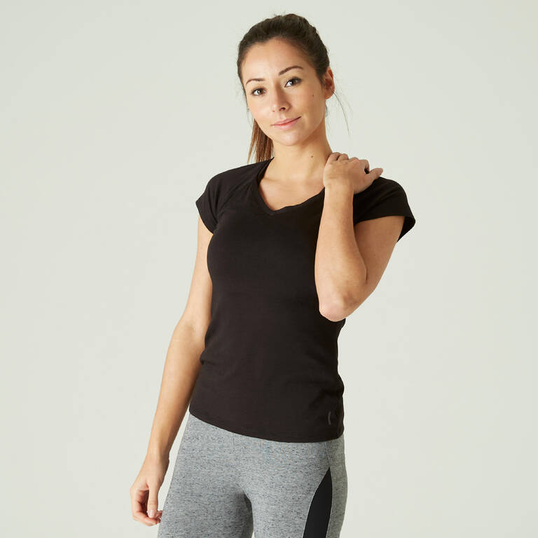 Women's V-Neck Fitness T-Shirt 500 - Black