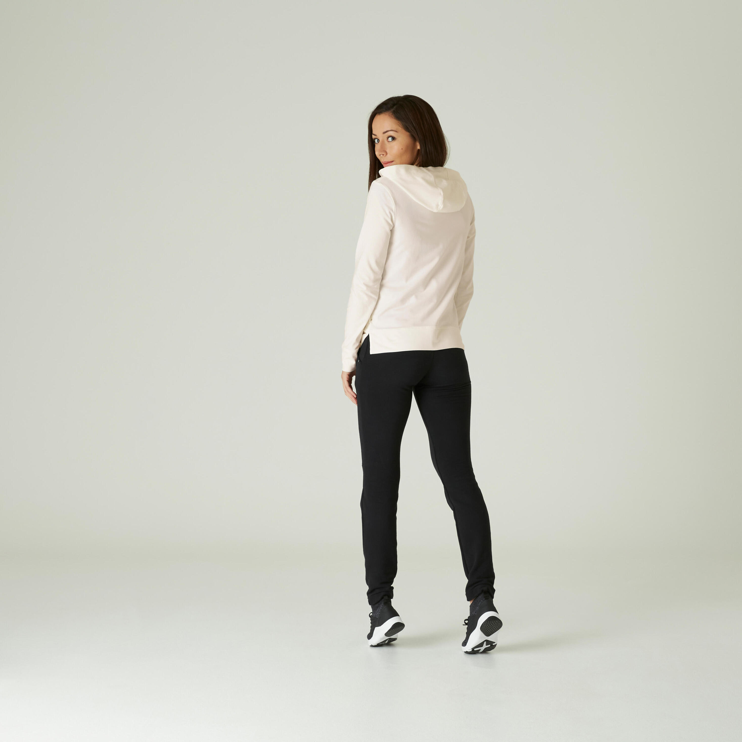 Women's Zip-Up Fitness Hoodie 500 - Off-White 2/6