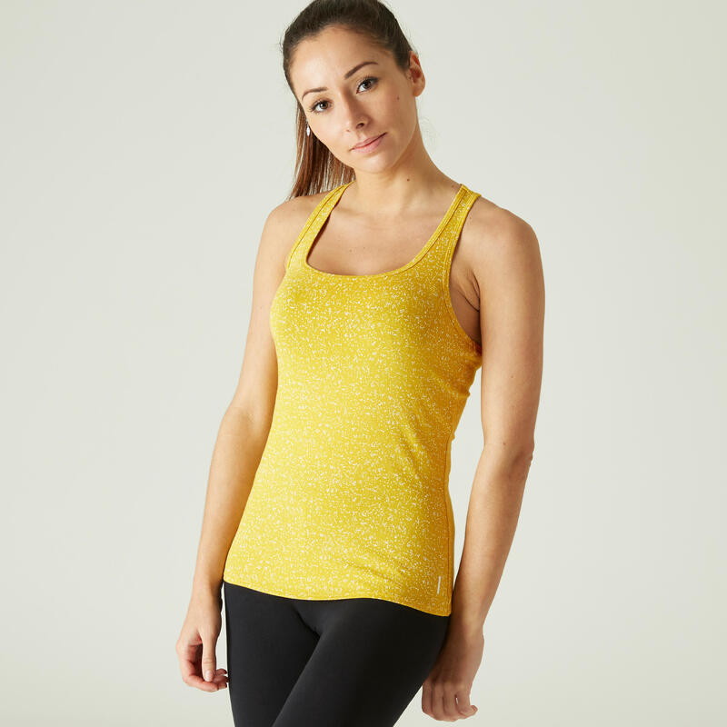Débardeur Coton Extensible Fitness Jaune avec Imprimé