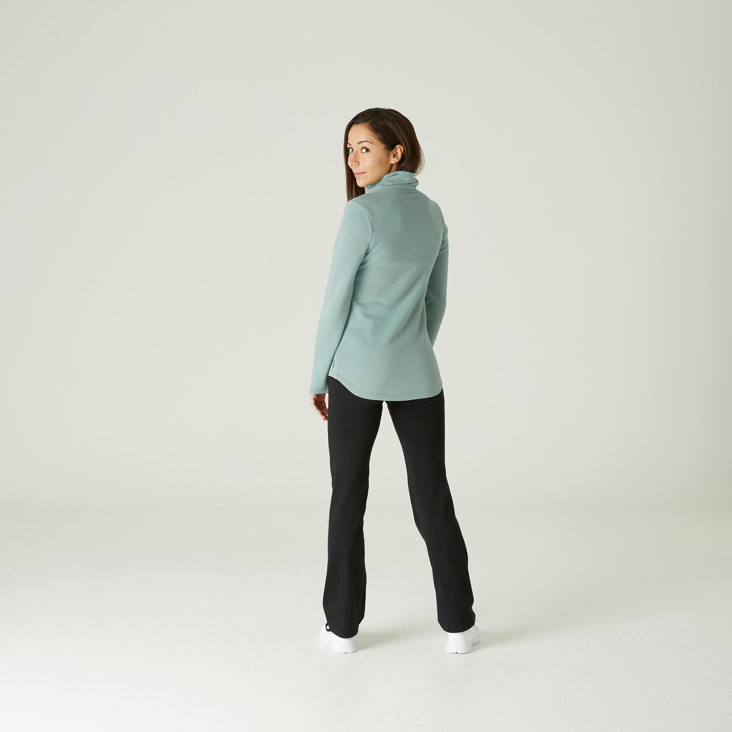 High Neck Zip Fitness Sweatshirt - Khaki 3/9