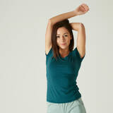 Women Cotton Blend Gym T-shirt Slim fit 500 - Turquoise