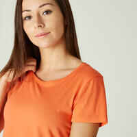 T-Shirt Fitness Baumwolle dehnbar Damen orange 