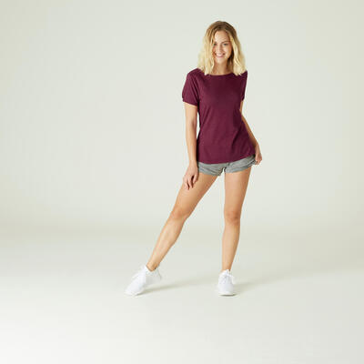 T-Shirt Coton Extensible Fitness Col Bateau Violet