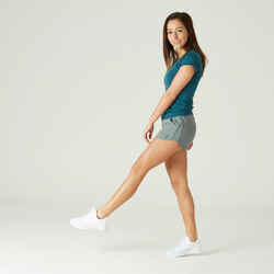 Women's Straight-Leg Cotton Fitness Shorts 520 with Pocket - Khaki