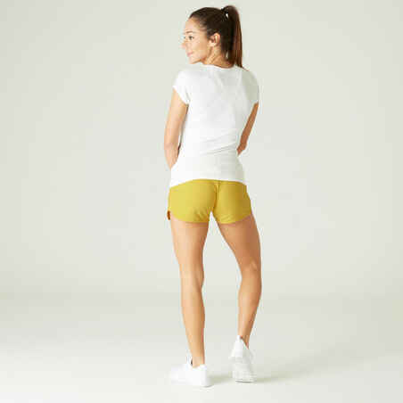 Shorts gerade 520 Fitness Baumwolle mit Tasche Damen gelb 
